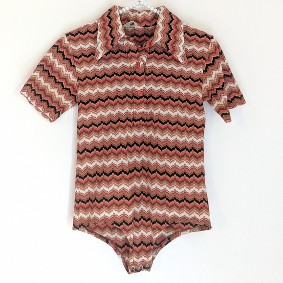Vintage Tops - Vintage 1970's Collared Stretch Nylon Bodysuit Top